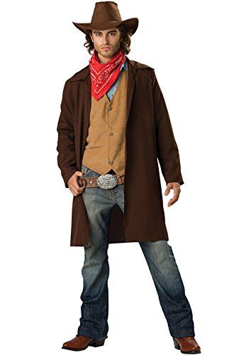 Mens Brown & White Cowboy Wild West Rodeo Fancy Dress Costume Adults Outfit