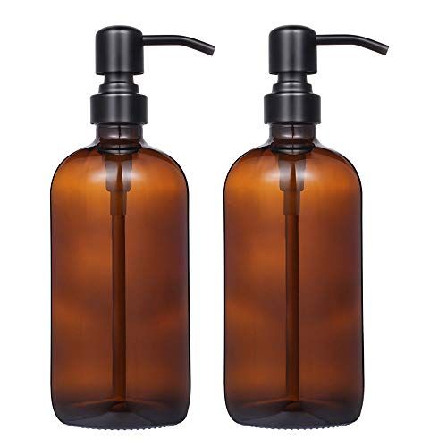 2 Pack Amber Glass Soap Dispensers