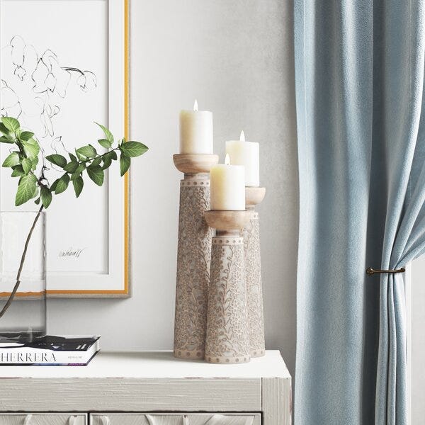3-Piece Wood Tabletop Candlestick Set