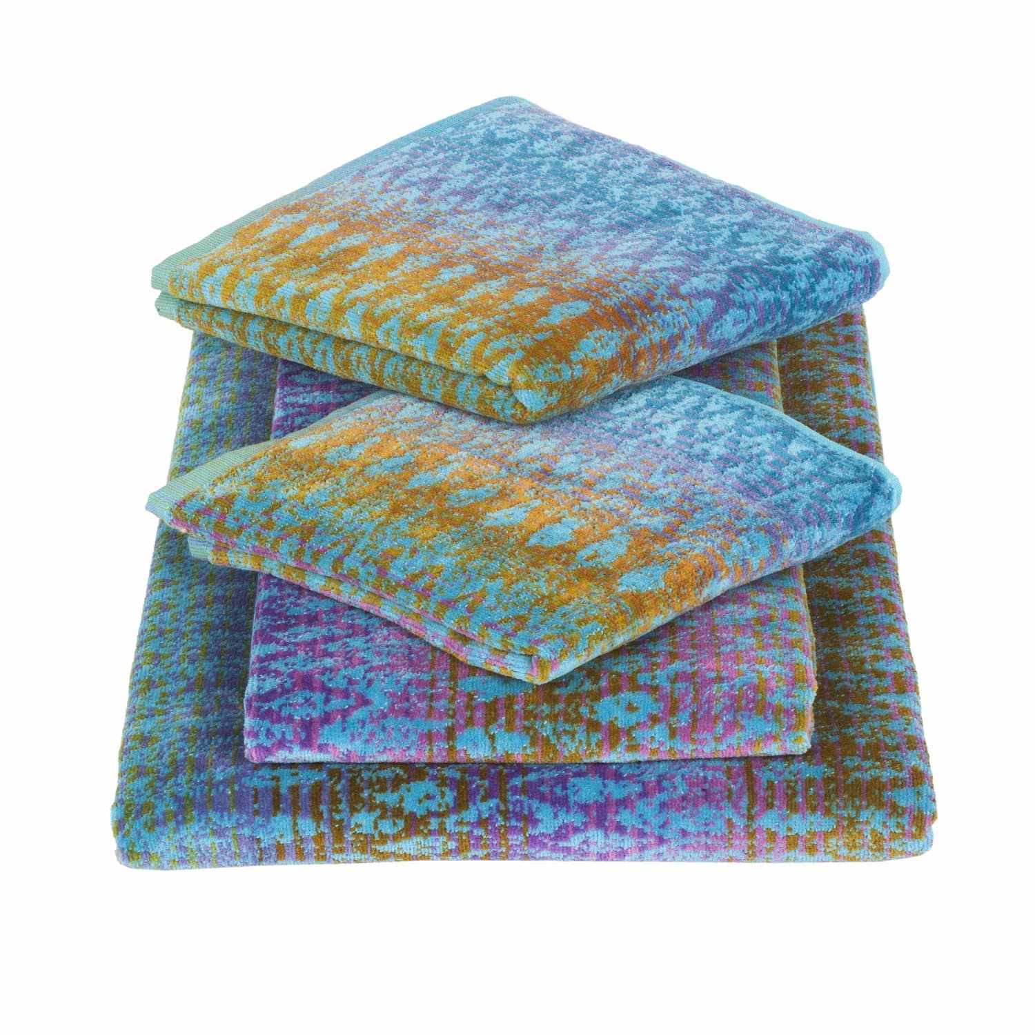 blue patterned bath towels