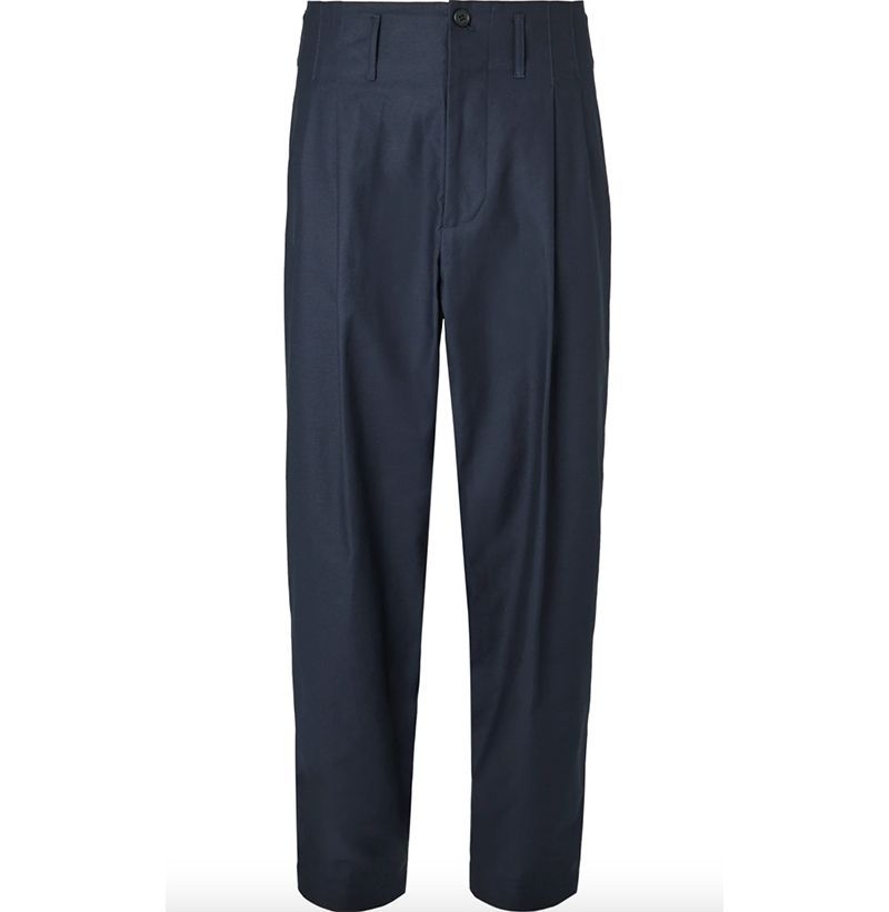 Tapered Pleated Cotton Trousers