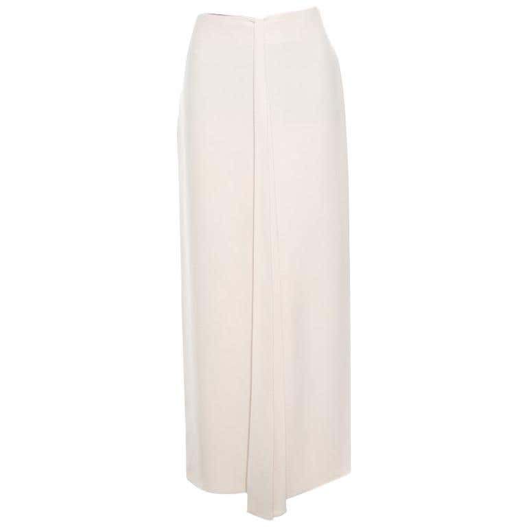 Beige Silk Pleated-Front Maxi Skirt 