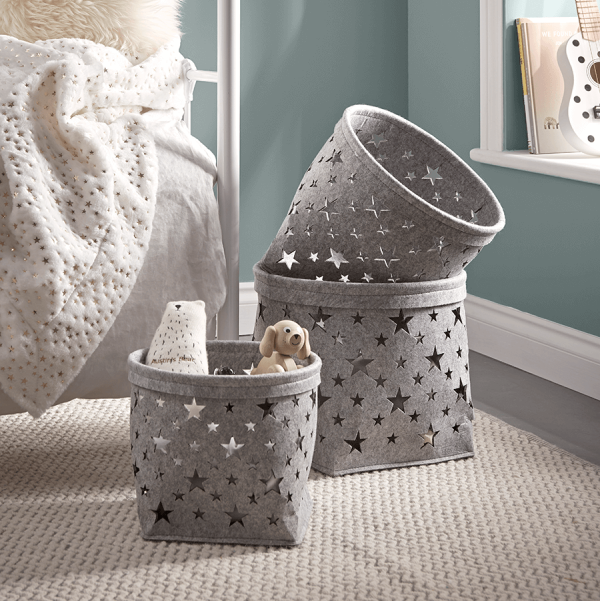 Three Starry Felt Baskets - Grey