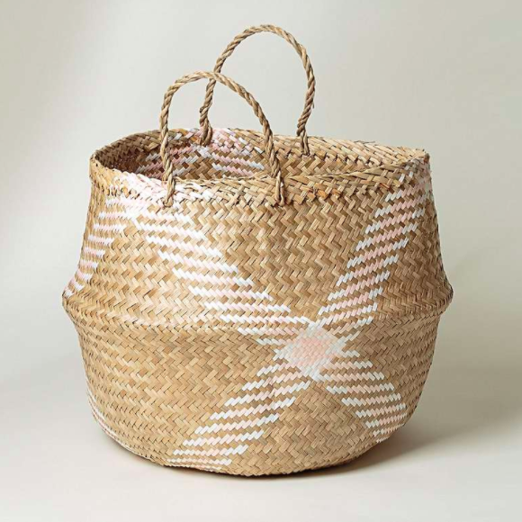 Checked Seagrass Storage Basket Medium