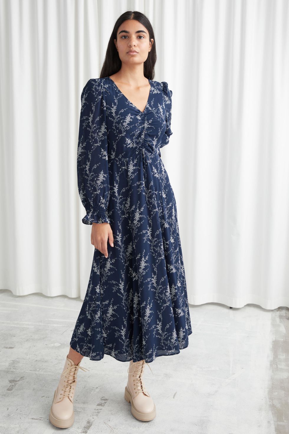Rouched Smock Sleeve Midi Dress, £85