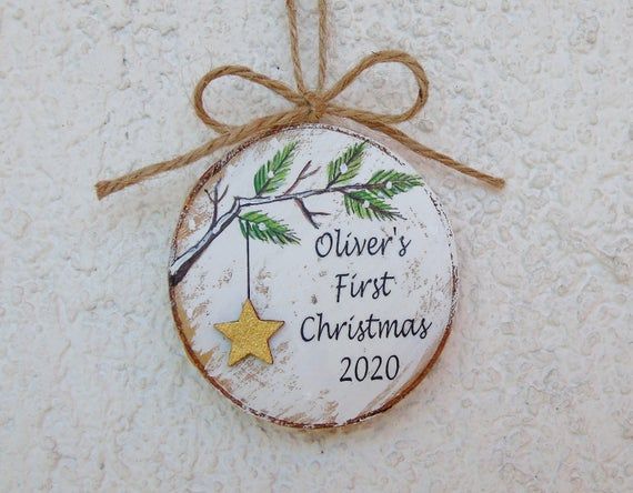 rustic baby's first christmas ornament