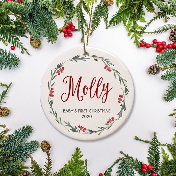 Babys First Christmas Tree Decoration Personalised Gift Wooden