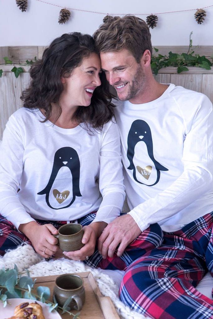 Sparks and Daughters Personalised Penguin Couple Pyjamas, £55 - Best his and hers Christmas pyjamas