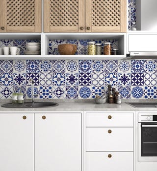 Blue Floral Mosaic Peel-and-Stick Tiles 