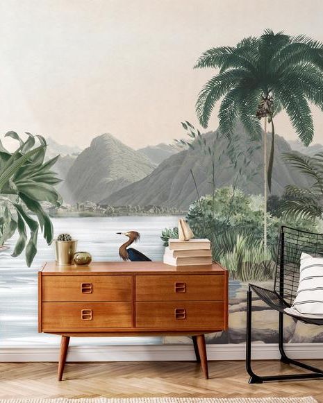 Tropical Wallpaper Self Adhesive Peel and Stick Natural Landscape Wall Mural Removable Birds Wallpaper Tropical View Wall Mural Living Room