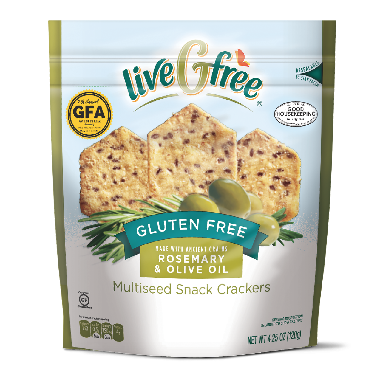 liveGfree Rosemary & Olive Oil Multiseed Snack Crackers