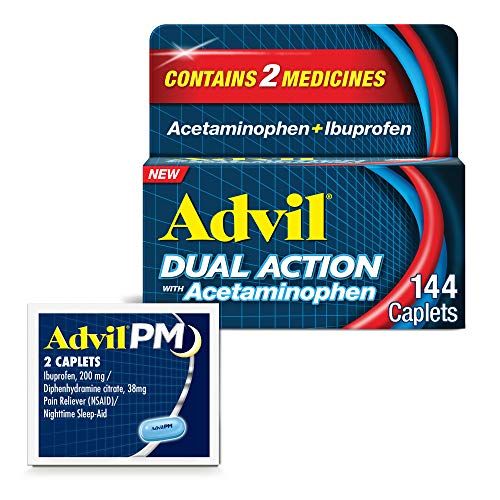 Advil Dual Action with Acetaminophen, 250 Mg Ibuprofen, 500 Mg Acetaminophen Per Dose - 144 Caplets Advil PM with Ibuprofen, Diphenhydramine Citrate - 2 Caplets, Pain Relief and Sleep Aid Combo Pack