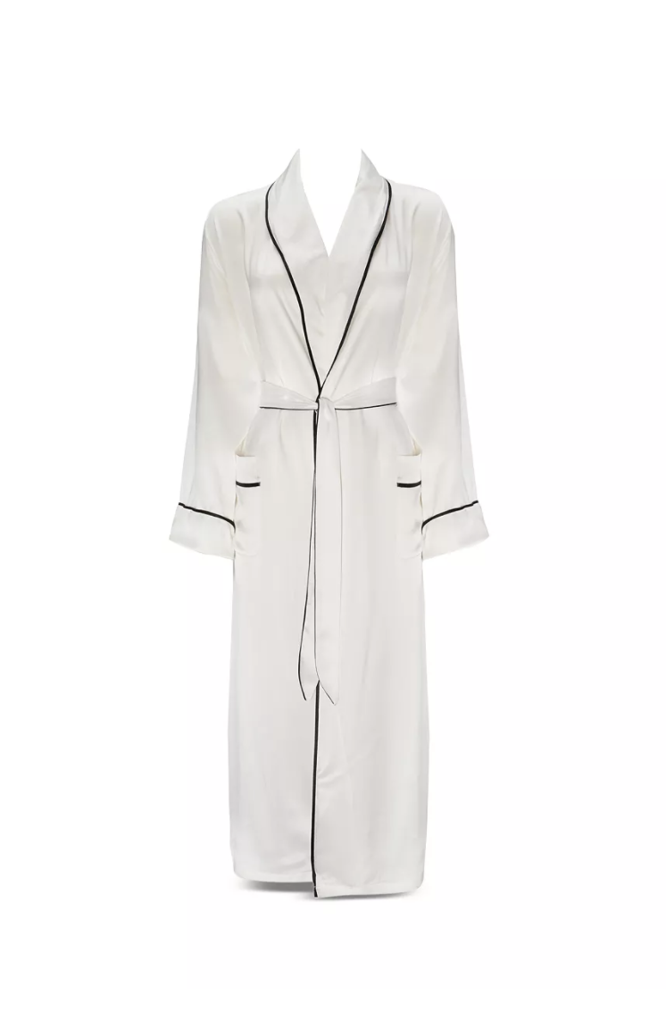 white silk dressing gown