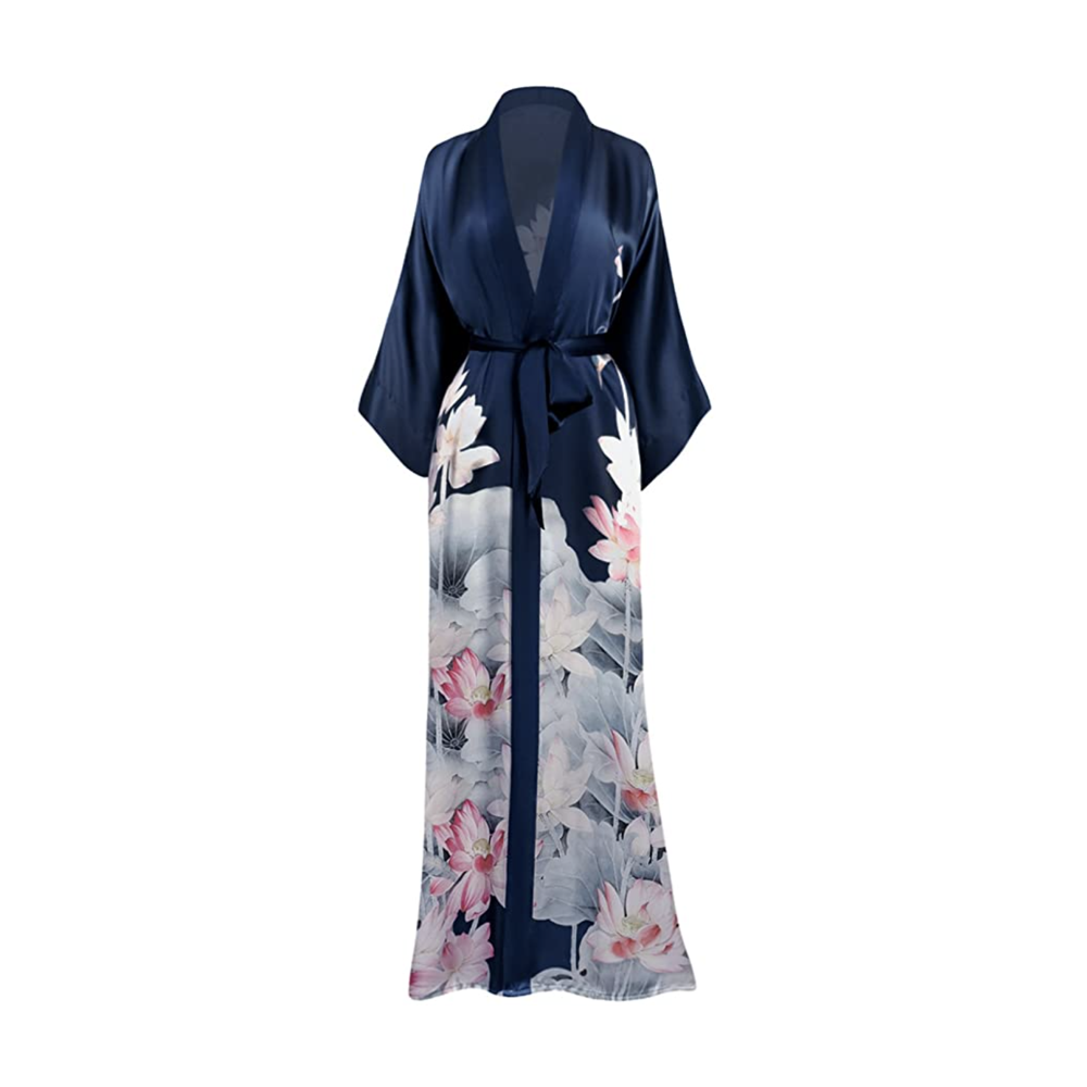 Silk Saree Kimono Pure Silk Robes Soft Comfortable Bathrobe Cardigan Kimono Long Silk Robes Women's Clothing Getting Ready Robes # PK 506