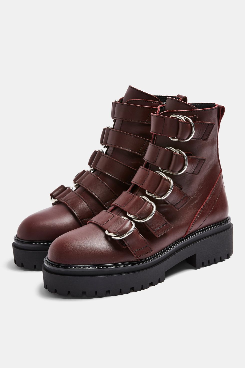 AQUARIUS Burgundy Chunky Leather Boots