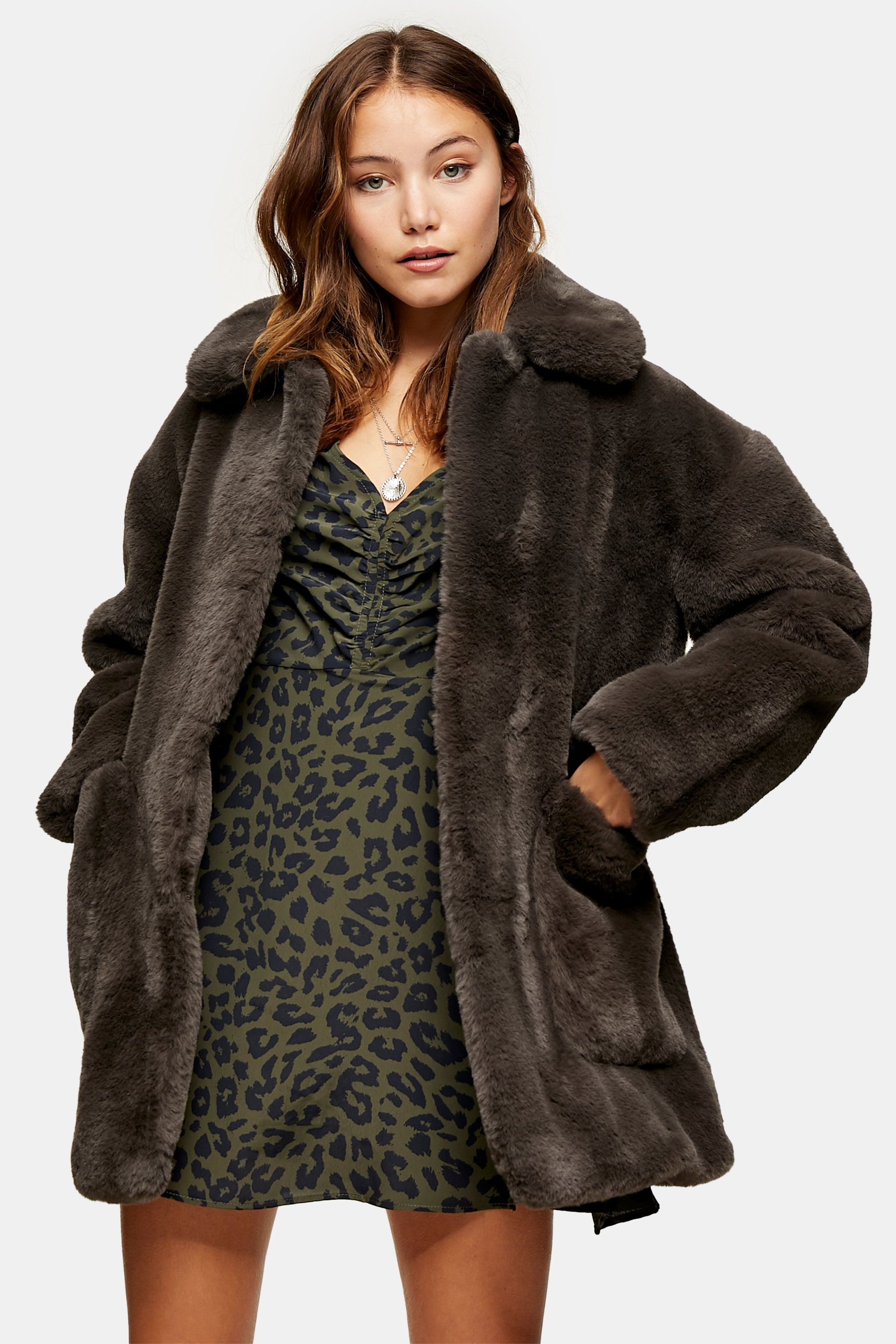 Topshop belted velvet hot sale faux fur coat