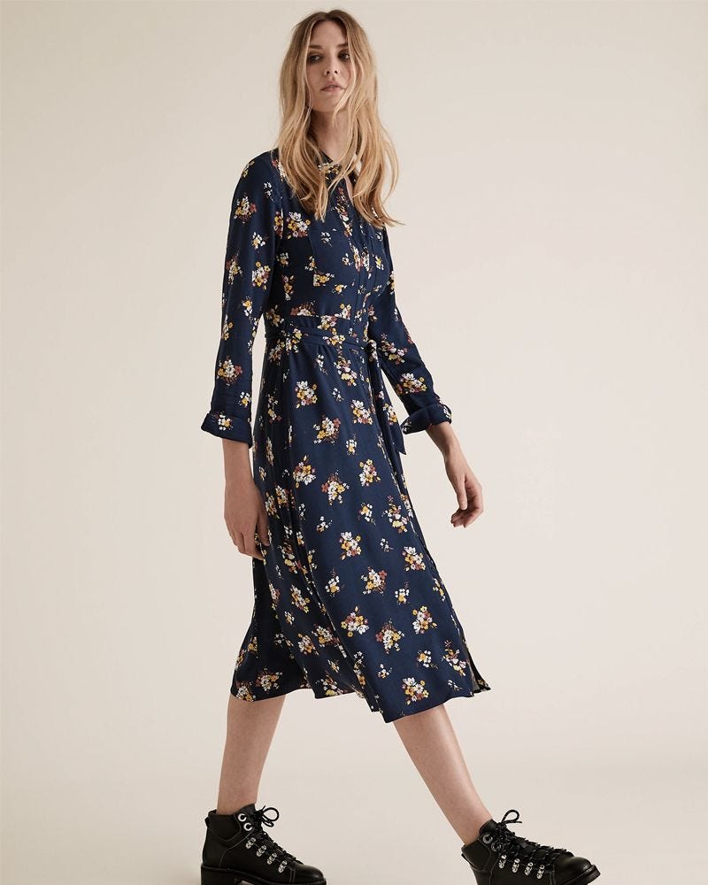M&S Collection Floral Belted Midi Shirt Dress