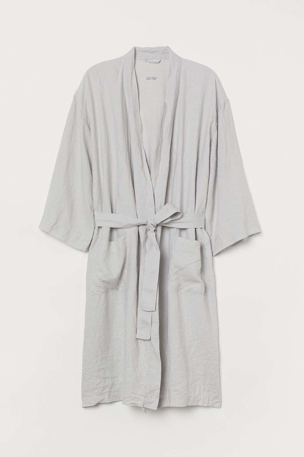 Washed linen dressing gown- Light Grey