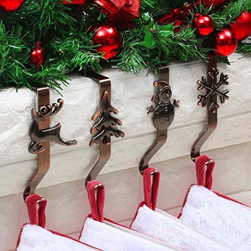 Black Christmas Stocking Holder Set of 6 Metal Xmas Stocking Hook Hangers Mantle Clip Stocking Holder Holiday Decor Fireplace Stocking Hangers 