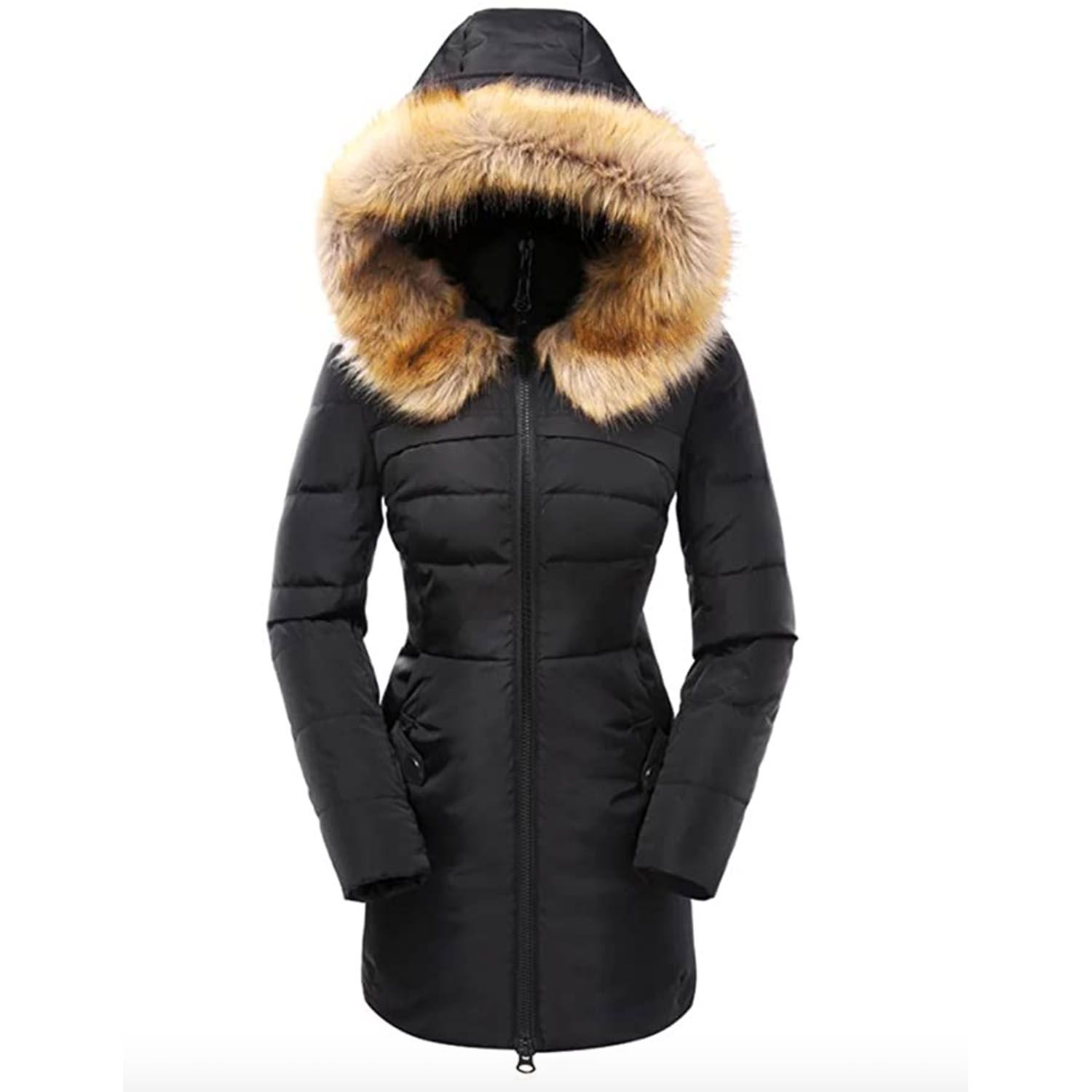 RIJING Women's Winter Thicken Puffer Coat Warm Padded Windproof Packable Mid-Long Parka Jacket with Fur Hood