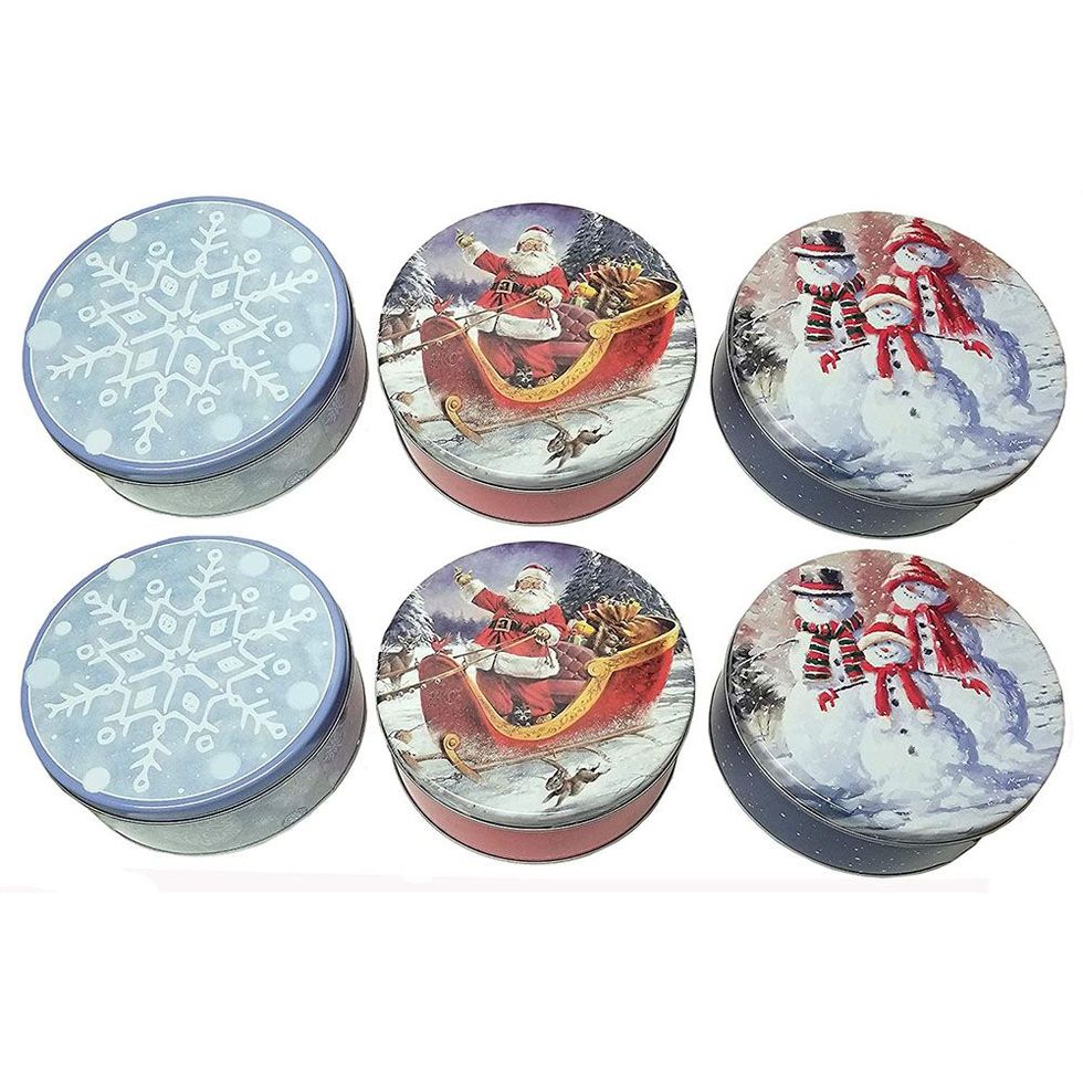 The Tin Box Company Holiday Round 2 Lb. Cookie Tins (6 Pack, 3 Designs)