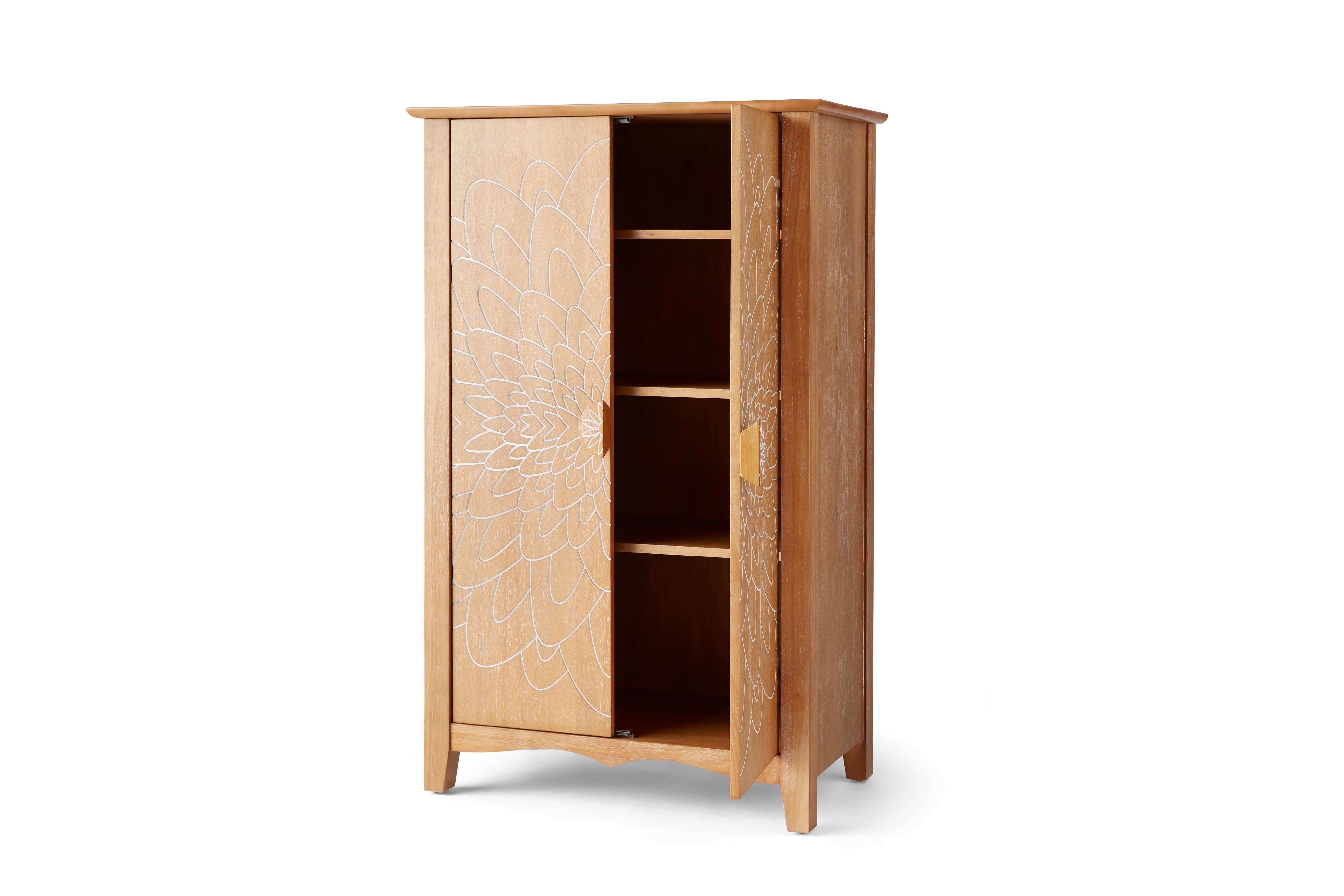Carved Wood Storage Cabinet