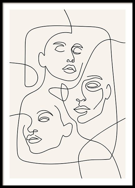 The Three Faces Line Art Print