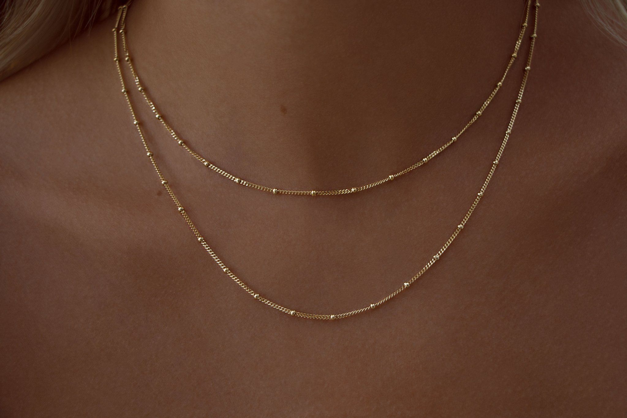 Double Strand Beaded Satellite Chain Necklace - 18K Gold Vermeil