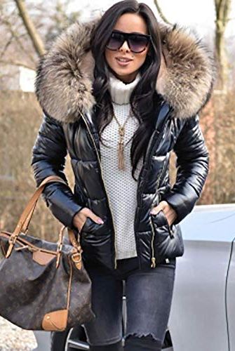Quilted Winter Coat with Fur Collar 