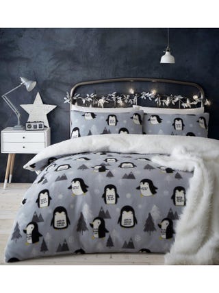 Cosy Penguin Fleece Christmas Duvet Cover Set