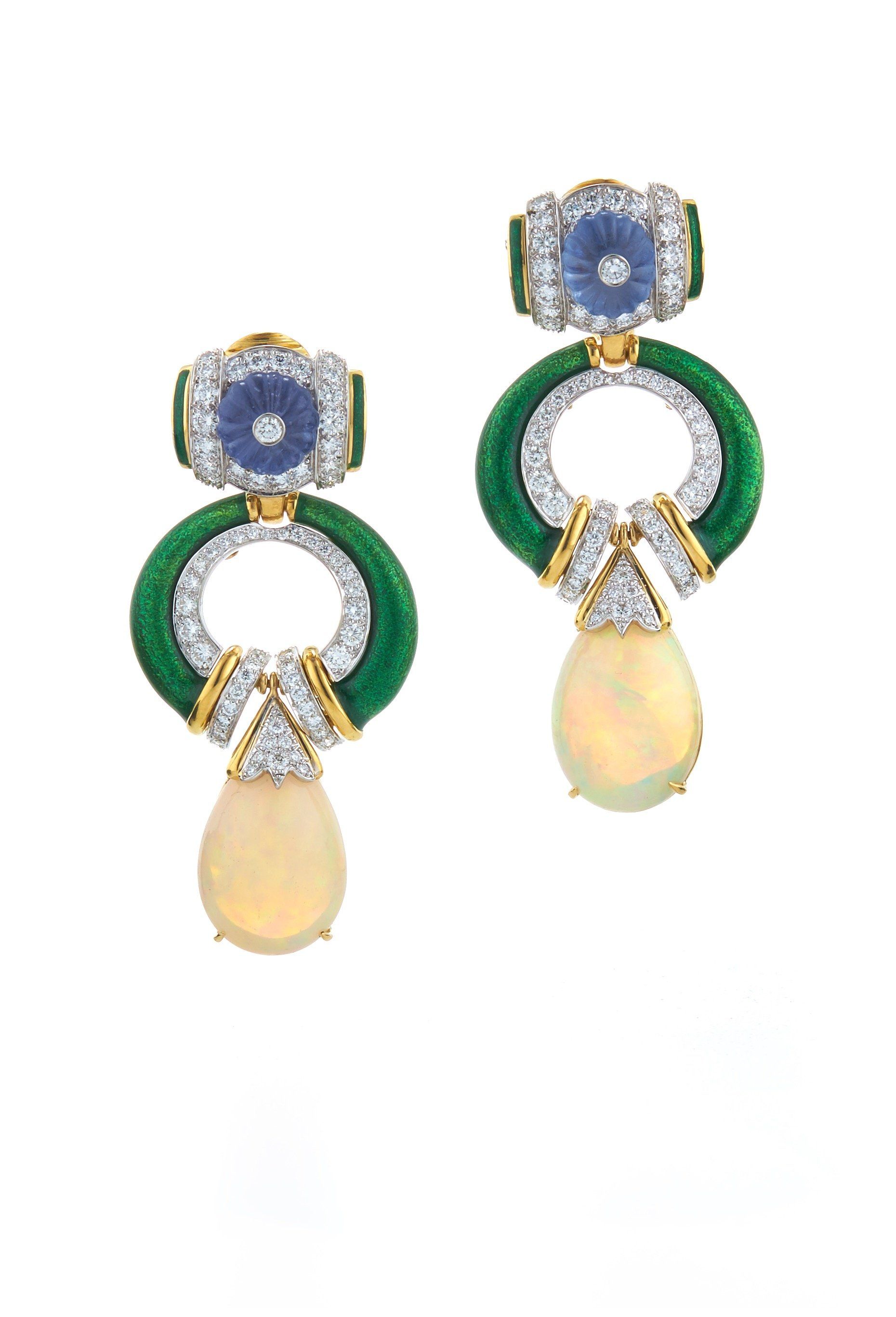 Opal and Enamel Earrings