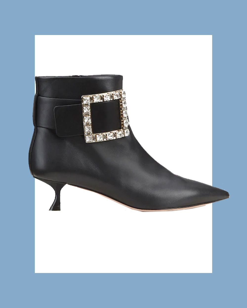 Pointy Strass Buckle Booties in Leather