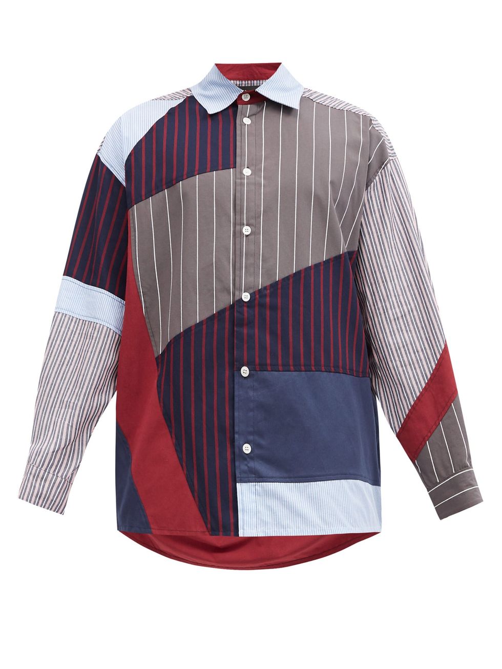 Striped patchwork upcycled-cotton shirt