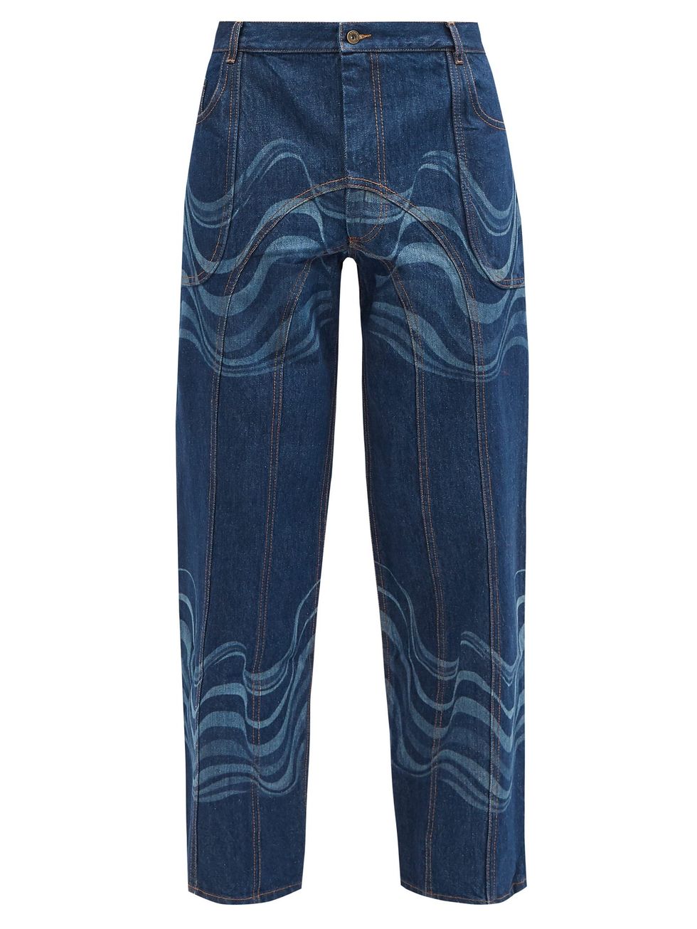 Waved cotton-denim wide-leg jeans