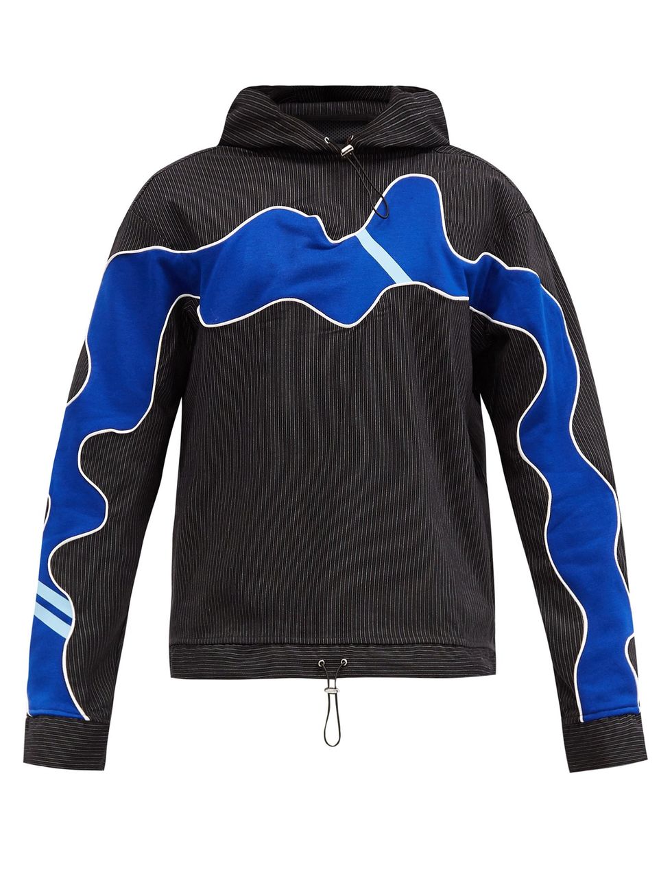 Pinstriped upcycled cotton-blend hooded sweatshirt