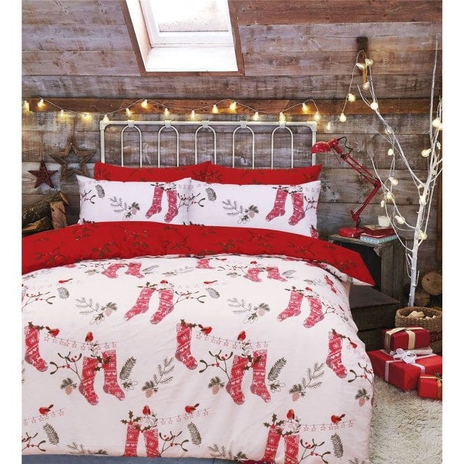 Christmas Stocking Red White Reversible Duvet Cover