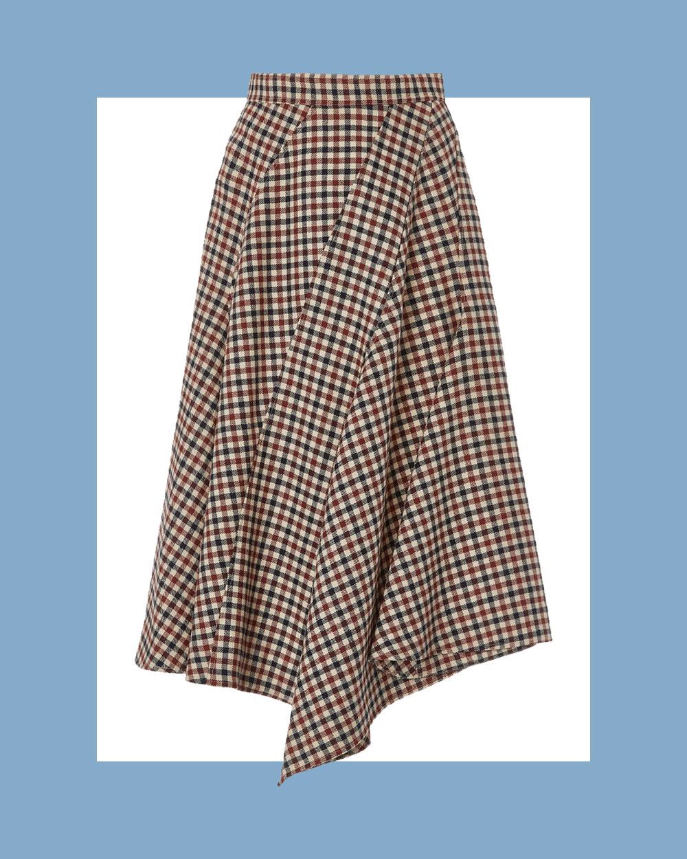 Checked Wool Midi Skirt