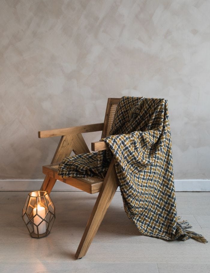 Mustard checked wool throw