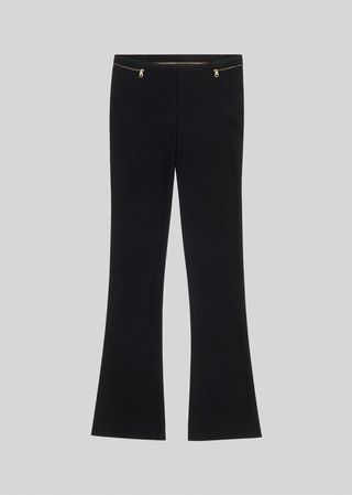 Zip Accent Wool Flared Trousers