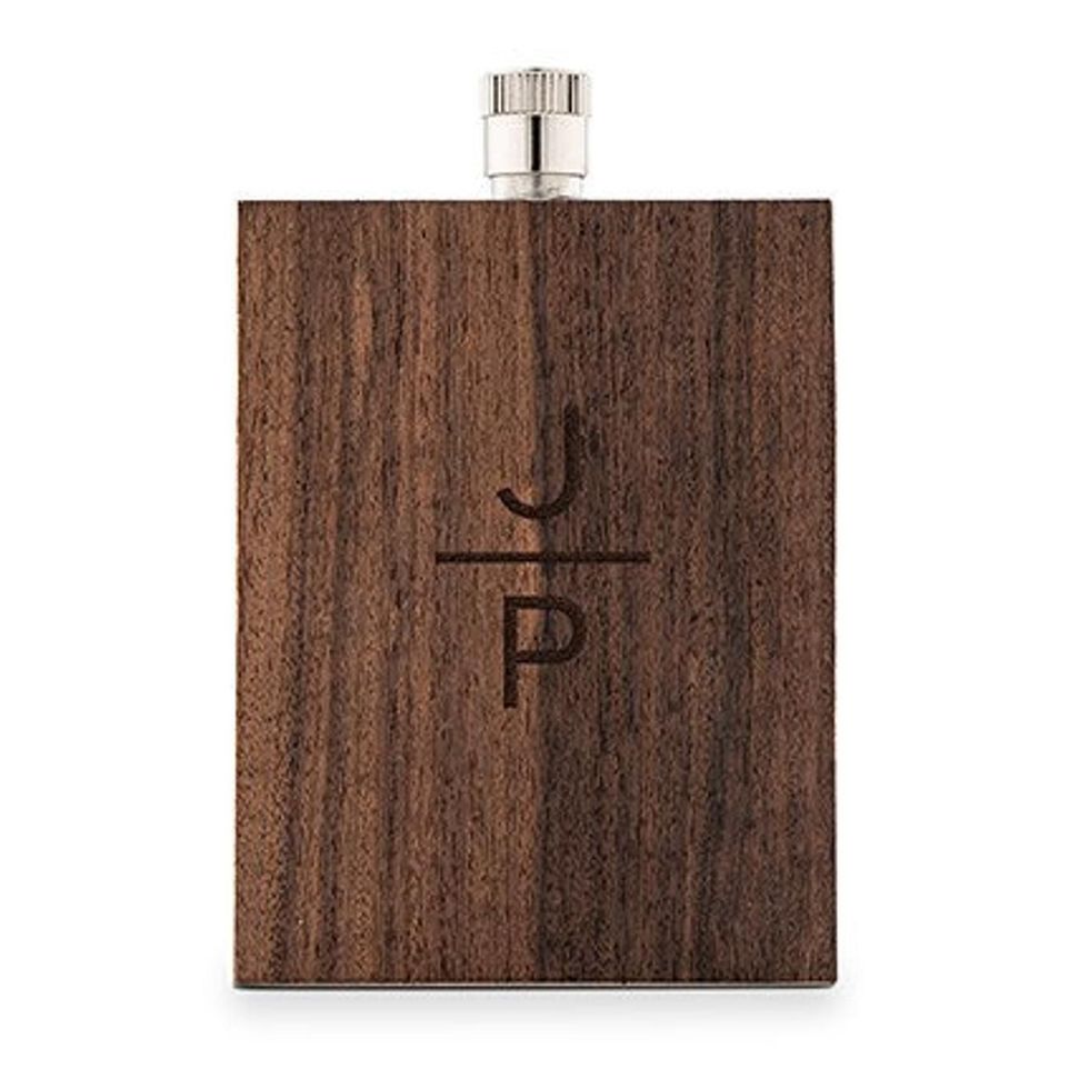 Wood Monogram Flask