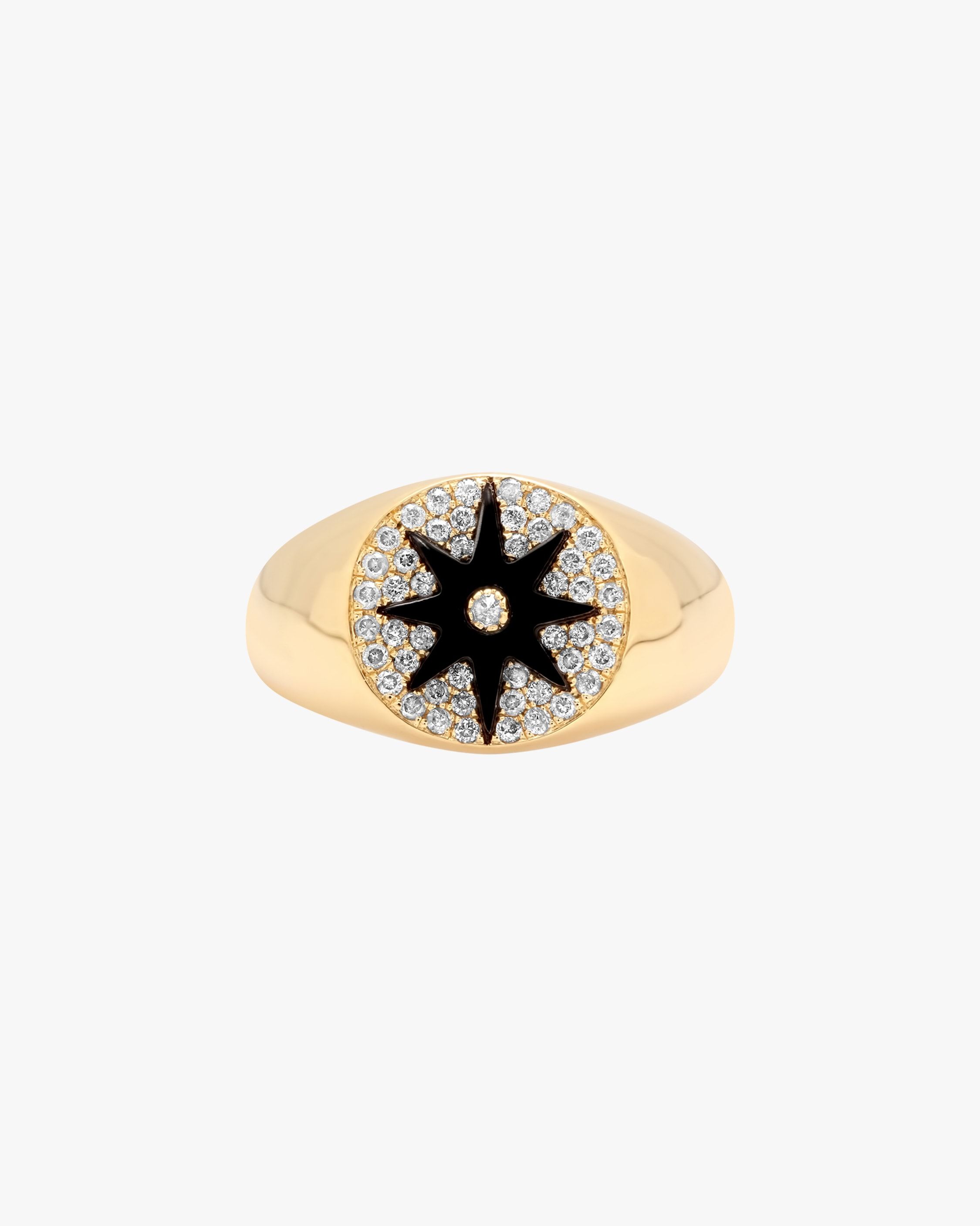 Black Starburst Diamond Signet Ring