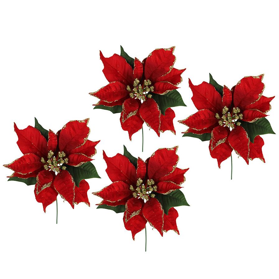Red Poinsettia Pick - Set of 4