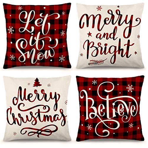 Mud Pie Classic Christmas Tartan “MERRY” Traditional Pillow Wrap Fits 15” Pillow