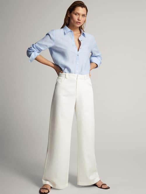 Pinstripe Basic Linen Shirt 
