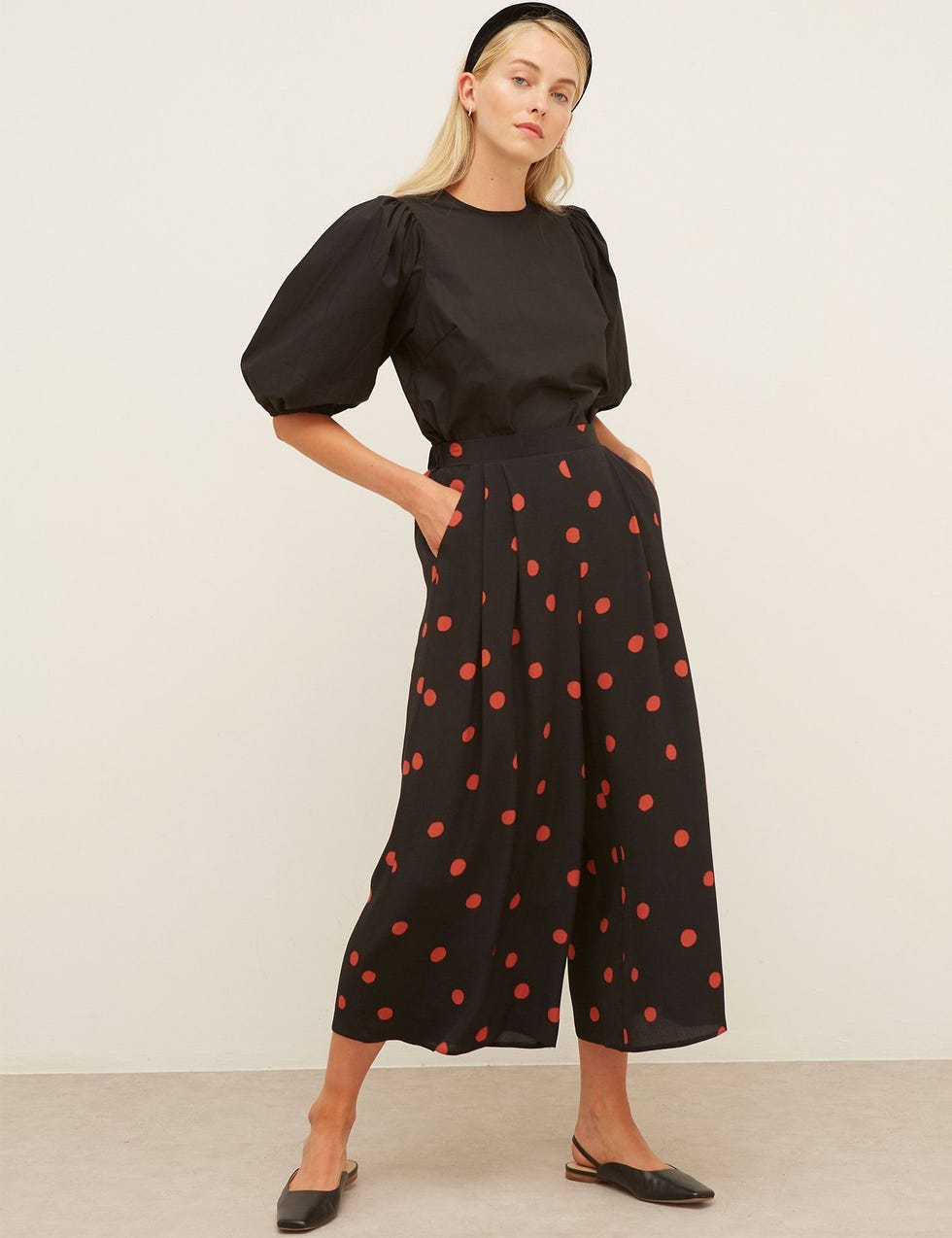 Polka Dot Wide Leg Cropped Trousers