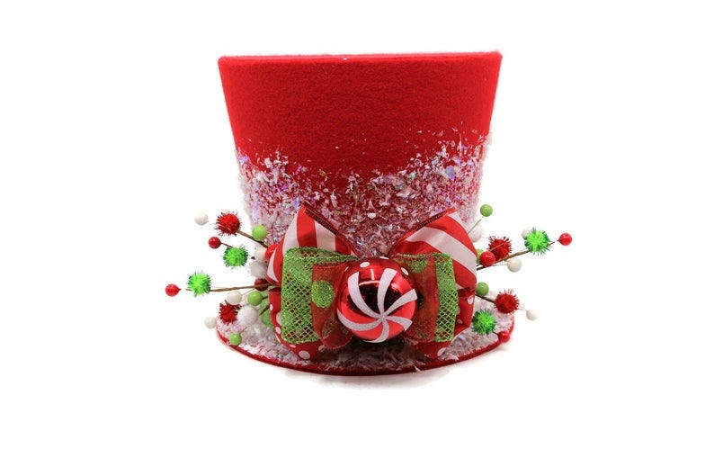 Candy Christmas tree topper,Candy Cane tree topper. Holiday Hat decoration,  Christmas decor.