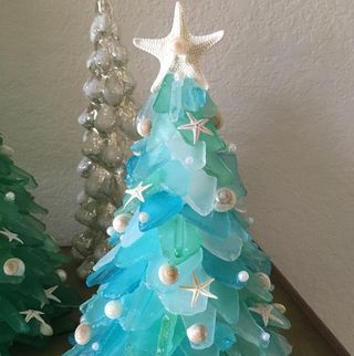 Sea Glass Christmas Tree With Ornaments