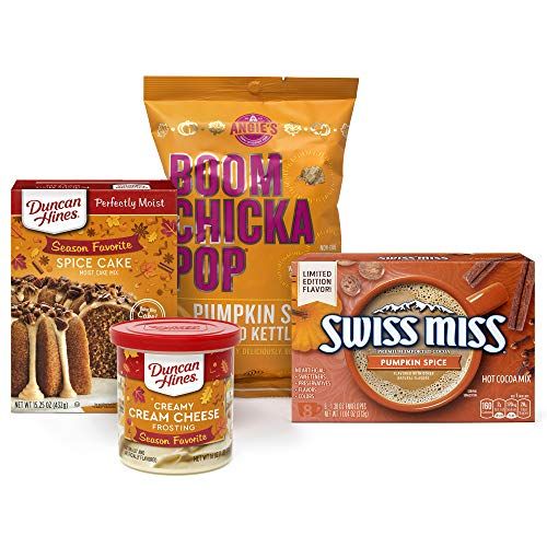 Fall Flavors Snack Box and Baking Kit With Pumpkin Spice Cocoa, Popcorn, Spice Cake Mix and Frosting
