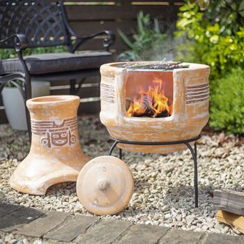 Two Piece Clay Chiminea With Grill