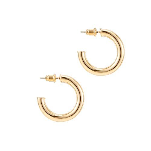 14K Yellow Gold-Colored Lightweight Chunky Open Hoops
